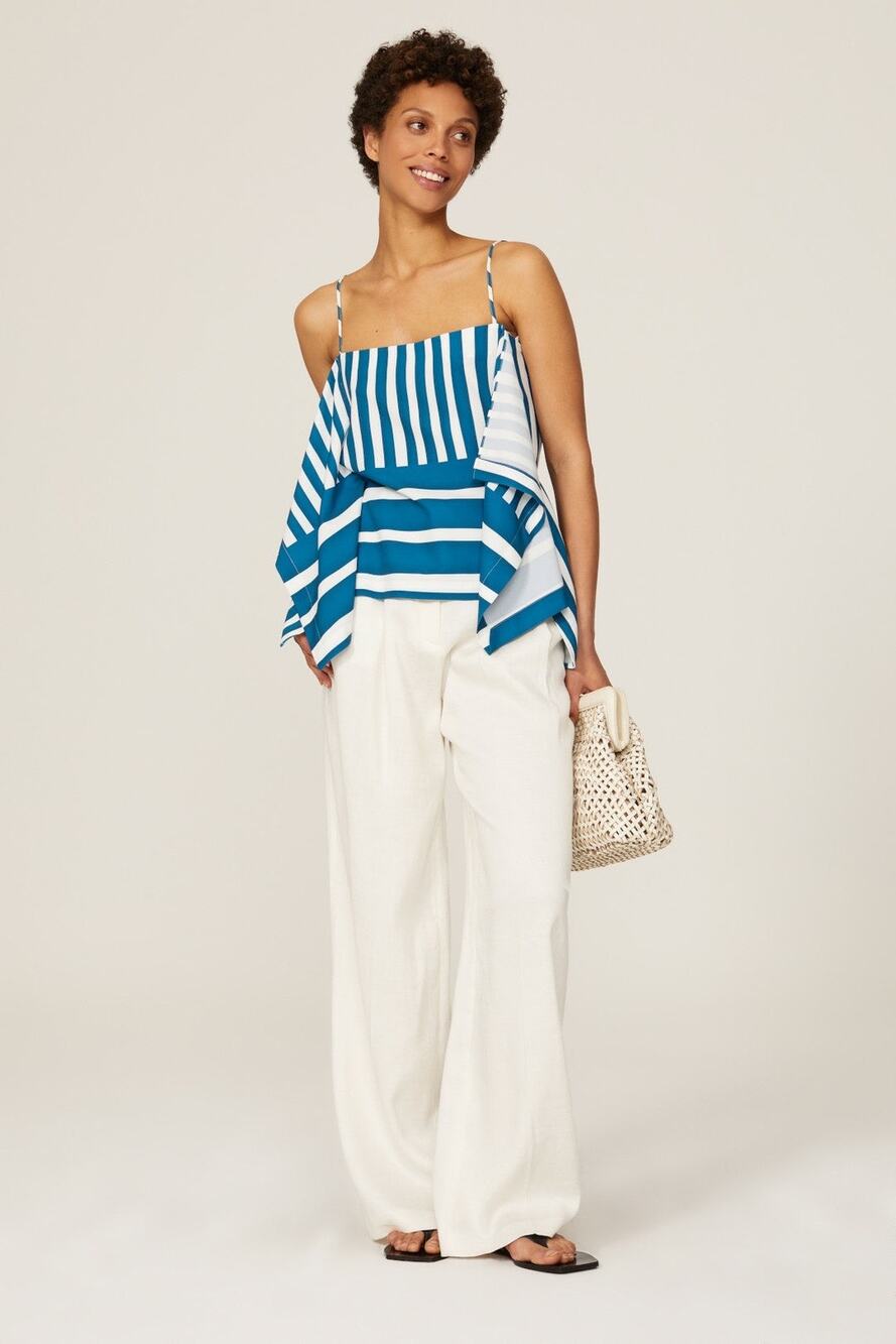 TOME x RTR Blue White Handkerchief Hem Striped Tank Top Size Medium
